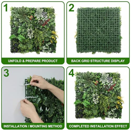 Artificial Grass Wall Panels,40"x40"2PCS Fake Flower Grass Backdrop,UV-Anti Fake Greenery Plant Boxwood Panels,Green Wall Decor for Outdoor Indoor Patio Garden Backyard balcony privacy screen - size: 40x40 2PCS