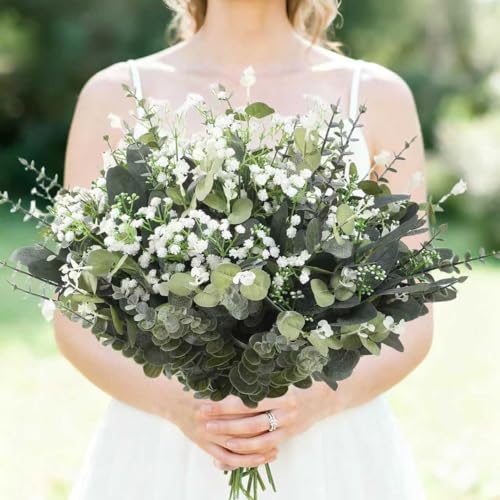120 Pcs Mixed Artificial Eucalyptus Leaves Stems Bulk,Baby Breath Artificial Flowers Bulk with Eucalyptus Leaves Greenery Stems for DIY Bouquets Wedding Floral Home Decor (Green-120pcs) - color: Green-120pcs