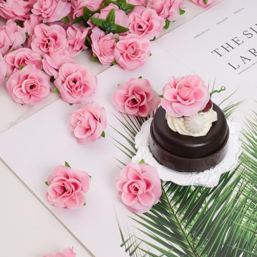 50 Pcs Pink Roses Artificial Flowers 1.7 Inch Mini Rose Flower Head Silk Fake Rose Flowers for Decoration DIY Craft Halloween Home Decor (Pink)