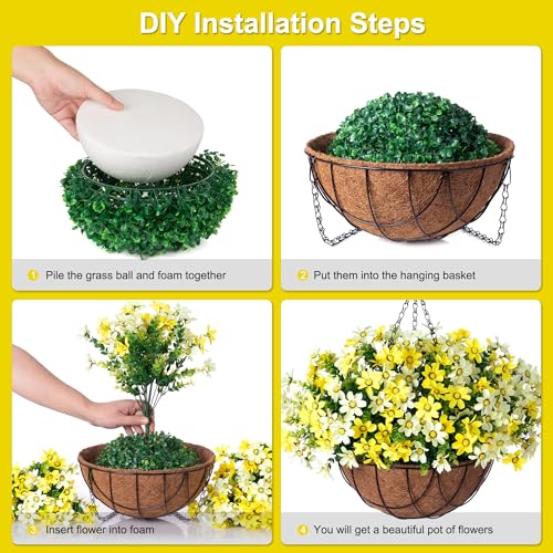 INXUGAO Artificial Flowers with Hanging Planter for Outdoor Decor, Faux Silk Daisy UV Resistant Plants in Basket for Indoor Porch Garden Yard Spring Summer Decor(Yellow) - color: Cyellow