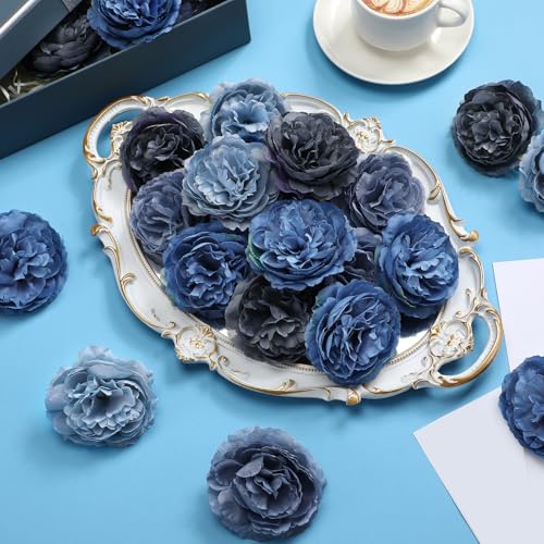 Thiccywoov 50 Pcs Artificial Flowers, 3.2 Inches Silk Rose Head Flowers Fake No Stem for Wedding Bridal Bouquet Home Floral Decor DIY Centerpieces Arrangements Party Tables Decorations(Grey Blue) - color: Grey Blue