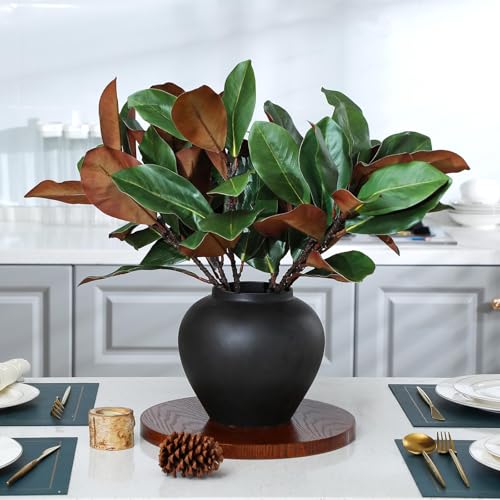 Thiccywoov 6 Pcs Magnolia Artificial Leaves Branches 3D Magnolia Pick Faux Stems Twigs Realistic Touch Faux Greenery Table Centerpiece for Spring Vase Filling Farmhouse Home Office (Green,22 Inch) - size: 22 inch