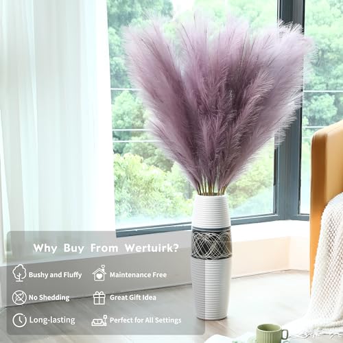 Wertuirk Purple Pampas Grass Decor - 45-Inch Set of 8 | Large Faux Pampas Grass Soft and Fluffy | Big Artificial Fake Flower | Perfect for Wedding Centerpieces, Baby Shower and House Decor - color: Purple