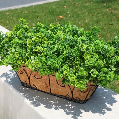 HyeFlora Artificial Plants for Outdoors Outside Spring Summer Decoration, 12 Bundles Faux Green Plastic Leaves Stems Bulk Fake Greenery Look Real UV Resistant for Home Porch Patio Planter Yard Wedding - color: Green Leaf Rose