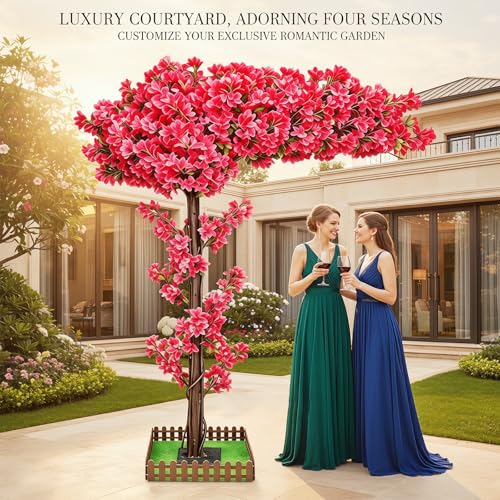 Large Bougainvillea Artificial Tree 6.6ft Red,Wedding Artificial Cheery Trees Indoor Outdoors for Home Decor,Tall Handmade Fake Faux Lifelike Flowers Plant for Living Room Party Office Balcony - color: Red, size: 6ft 7in