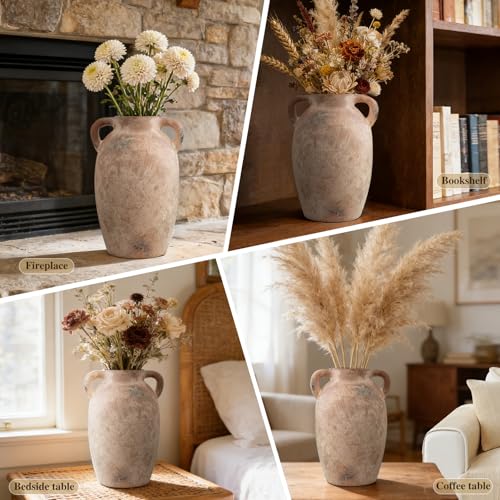 Brown Ceramic Vase-Boho Decorative Vase,Terracotta Tall Vases Decorative Pottery are Suitable for Decorating Living Rooms,Kitchens,and Bedrooms. - color: Brown