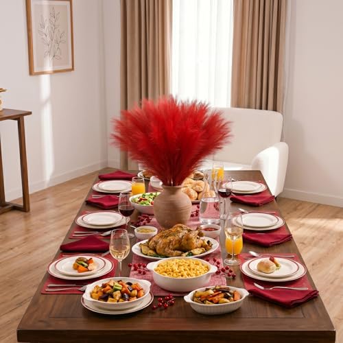 obbsie 50pcs Red Faux Pampas Grass Decor, 21.6" Short Artificial Floral Branches Vase Filler Flower Arrangement for Home Wedding Boho Outdoor Decor - color: Red, size: 50 PCS