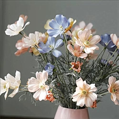 Blue Artificial Cosmos Flowers, 2 Pcs Wedding Bouquets, 23.6 Inch Realistic Faux Silk Flowers for Vase, Dining Table, Floral Arrangement - color: Blue, size: 2pcs
