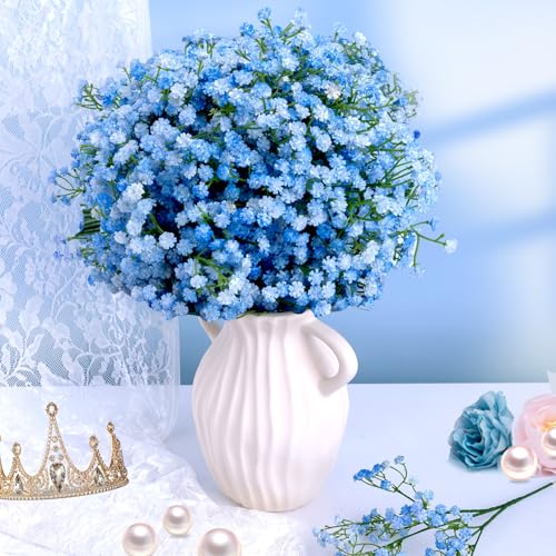 Babys Breath Artificial Flowers, 25Pcs Blue Baby Breath Flowers Artificial Bulk, Real Touch Faux Babys Breath, Fake Babies Breath Gypsophila for Wedding Floral Arrangement Party Home Decor