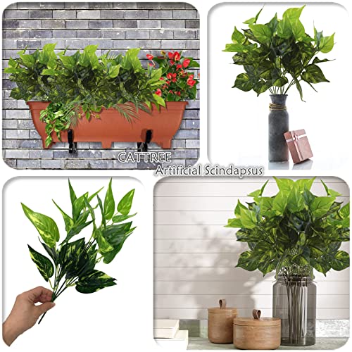 Artificial Scindapsus Aureus Decor, Plastic Realistic Green Leaves Shrubs Fake Plants Faux Grass Bushes Greenery for Indoor Outdoor Home Garden Verandah Office Table Arrangements Decoration 4 Pack - color: Scindapsus - 4 Pack