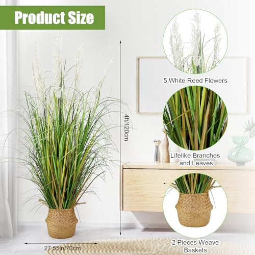 47in Tall Artificial Pampas Grass, 2-Pack Fake Plants for Indoor Outdoor Floor Decor, Large Faux Greenery for Garden Patio Home Lobby - color: 2pack Green