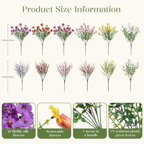 SHareconn 24 Bundles Artificial Flowers for Outdoors, Faux Plants Fake Silk Colorful Daisy Eucalyptus Lavender, UV Resistant for Outside Home Porch Patio Spring Decor, RedRosyPurpleYellowPinkWhite - color: Redrosypurpleyellowpinkwhite