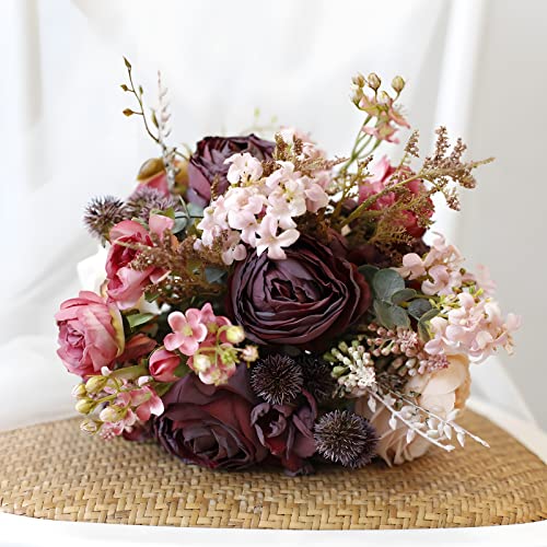 Artificial Wedding Bouquet for Brides Bridesmaid Holding Flower with Greenery Artificial Fabric Rose Wedding Flower Bridal Toss (Vintage Rose) - color: Vintage Rose