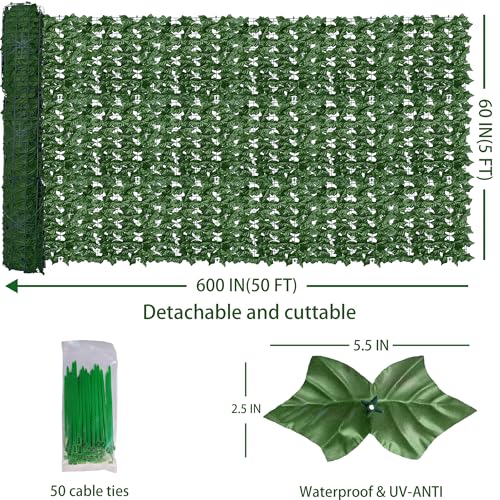 ODTORY Artificial Fence Privacy Screen: 5FT x 50FT UV-Anti Faux Greenery Backdrop Ivy Chain Link Shades Panels for Patio, Balcony, Garden,Deck,Backyard Indoor Outdoor Green Wall Decor - size: 5 ft x 50 ft- Chain Link