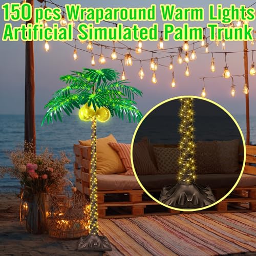 5FT LED Lighted Palm Tree with 325pcs Lights, Artificial LED Palm Tree with 3 Glowing Coconuts, Simulated Trunk with Lights, 8 Lighting Modes&Timer. - size: 5ft