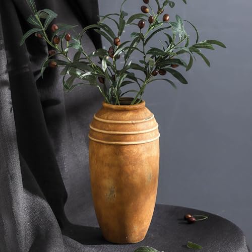 Large Ceramic Flower Vase, 12.87 inch Terracotta Vase, Rustic Farmhouse Vintage Vases for Home Decor, Living Room Shelf Decor, Enterway, Table Decoration - color: 101-2-12.87in