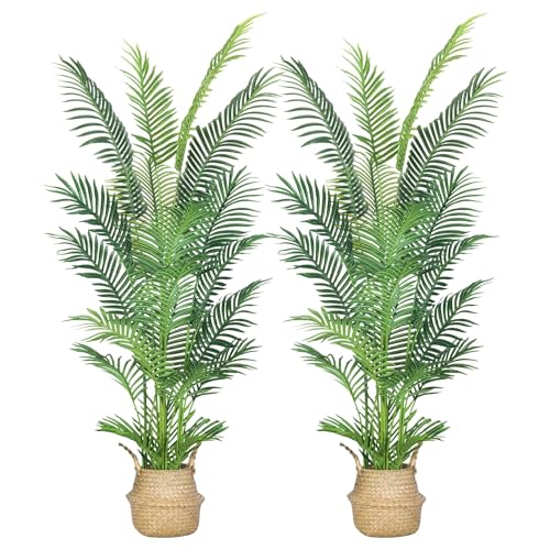 HAIHONG 6FT 2Packs Artificial Palm Tree,Faux Areca Palm Plant with Real Touch Leaves and Adjustable Branches,Fake Tropical Palm Tree for Home Office Indoor Outdoor Modern Decoration - color: Areca Palm Plant, size: 3ft