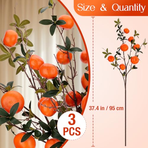 Gresorth 37.4 Inch Indoor Decoration Lifelike Artificial Orange Fake Plastic Fruit Branch Realistic Foam Stem Ornament Festival Restaurant 3pcs - color: Orange