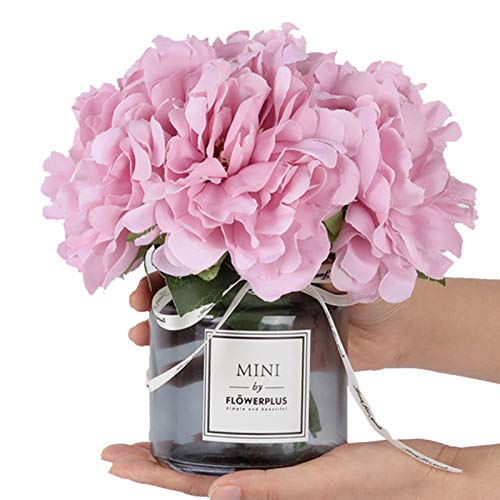 MOOMASS Artificial Peony and Glass vase, Ins Style Artificial Flower Glass Bottle Set, Suitable for Living Room, Dining Table, Office, Wedding, Hotel Banquet and Other Home Decoration. (Purple Pink) - color: Purple Pink