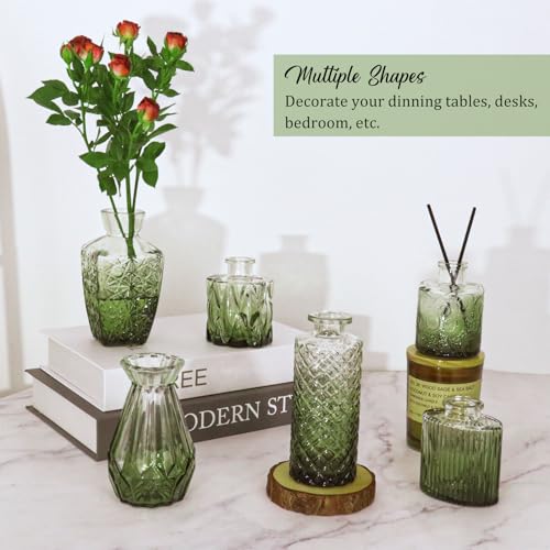 36Pcs Bud Vases Set Small Vintage Glass Bottles Bud Vases in Bulk Multiple Shape Cute Glass Vases for Rustic Wedding Centerpieces Table Decorations and Home Decor(Green) - color: Green
