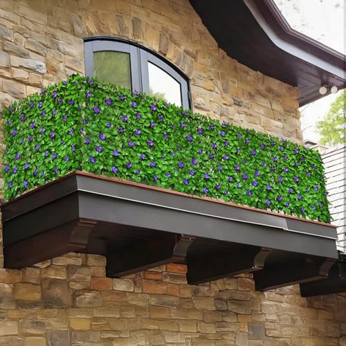 Expandable Fence Privacy Screen for Balcony Patio Outdoor,Decorative Faux Ivy Fencing Panel,Artificial Hedges (Single Sided Leaves)…3 - color: Purple