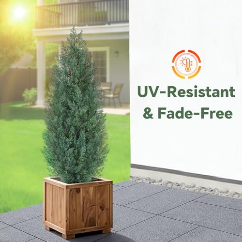 3Ft Artificial Cypress Trees (Set of 2) Outdoor Indoor, Realistic Faux Potted Cedar Trees with UV Protection, FakeTopiary Trees in Cement Pot for Entryway Patio Porch Garden Office Home Decor - size: 3FT