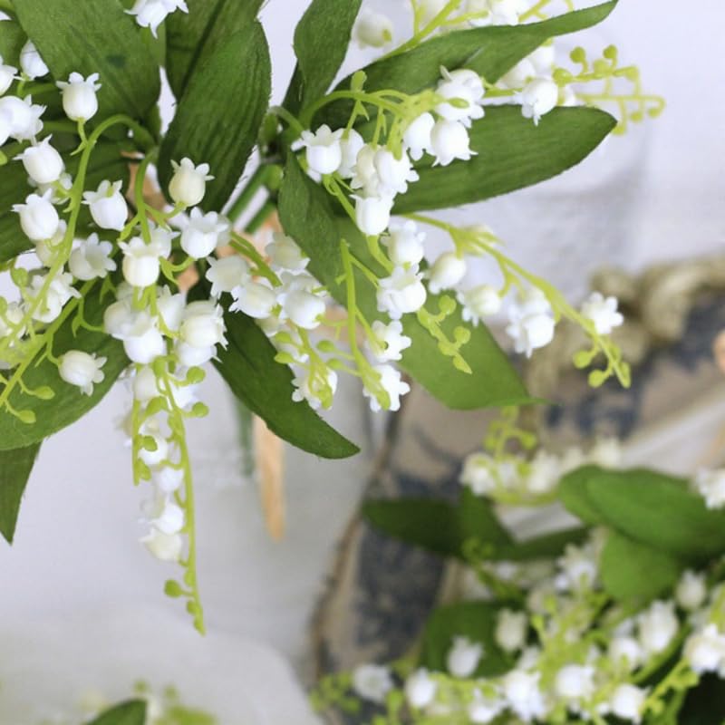 12 Pieces 4 Forks Lily of The Valley Artificial Flowers Bouquet,Plastic Flowers for Outdoors,Fake Flowers with Stem,Home Wedding Party Garden Wreath Table Center Pieces Decor