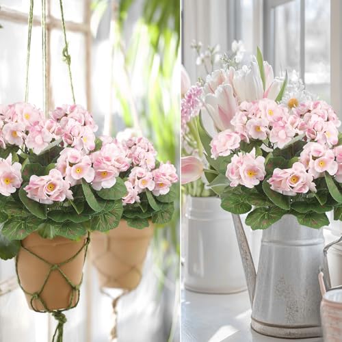 CISDUEO 2 Pcs Artificial Flowers for Outdoors Silk Geraniums Outside Pink Bush Faux Flowers Geraniums for Outdoor Decor Indoor Garden Patio Grave Cemetary Table Centerpiece - color: Light Pink