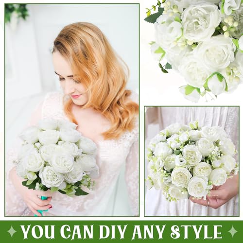16 Pack White Peonies Artificial Flowers, Fake Silk Hydrangea Bouquet for Bridal Wedding Home Table Decor Reusable Dining Opening Ceremony Birthday Arrangement Faux Floral - color: White