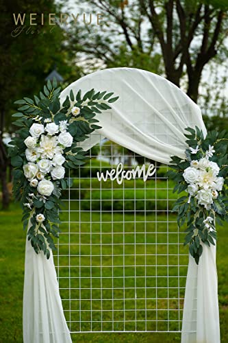 Artificial Wedding Arch Flowers Kit(Pack of 3),2Pcs Artificial Flower Arch Decor,1Pcs Sheer Drape for Wedding Ceremony Arbor for WeddingCeremony (White Rose Wedding) - color: White Rose Wedding