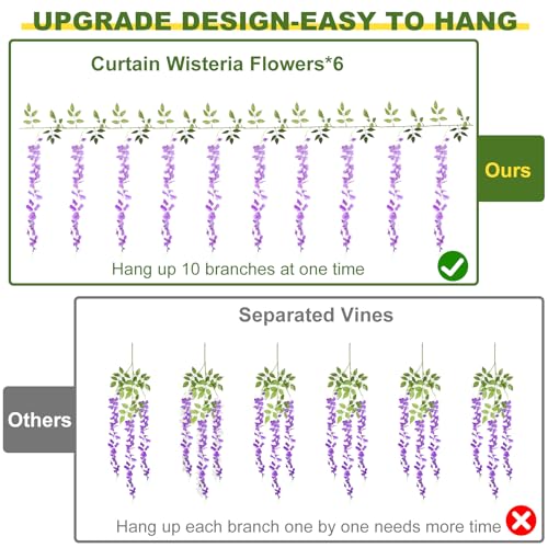 Alotiki Wisteria Artificial Flowers Garland,10Pcs Total 60ft Silk Fake Purple Wisteria Flowers Hanging for Home Garden Wedding Arch Party Indoor Outdoor Decor(10,Purple) - color: Purple, size: 10