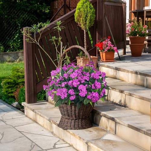 Fake Flowers Artificial Flowers for Outdoor，Artificial Impatiens Bouquet Flowers for Outdoors，Spring Flowers Artificial Impatiens Outdoor Silk Fake Flowers Indoor Decor 4PCS(Purple) - color: Purple-4