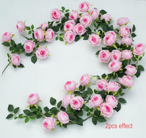 Bendable Artificial Flower Garland Rose Vine Hanging Floral Garland for Mantel Wall Trellis Fence Home Room Garden Wedding Arc Decor(Pink, 1pcs) - color: Pink, size: 1pcs