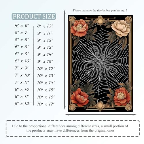 Goth Spider Web Rug, Spider Web Area Rug, Vintage Floral Spiders Rugs, Spiderweb Carpet for Living Room, Bedroom, Office, Halloween Home Decor & Gifts (9' x 15' (Rectangular)) - color: Multi 2, size: 9' x 15' (Rectangular)