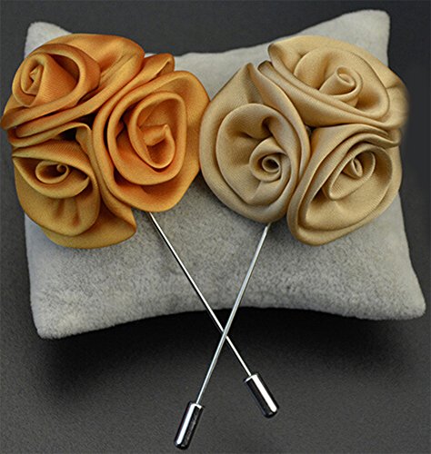 Flairs New York Gentleman's Essentials Premium Handmade Flower Lapel Pin Boutonniere - color: Champagne Gold [Bouquet]