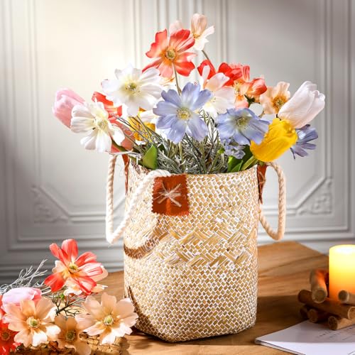 Hoteam 8 Pcs Wildflower Artificial Flowers Fake Flowers 24'' Cosmos Silk Flower 18'' Faux Tulip Long Stem Wildflower Colorful Coreopsis Bouquet for Wedding Floral Arrangements Garden Table Decoration