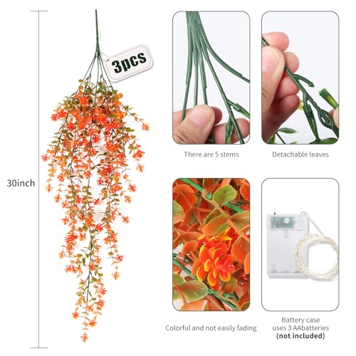 RECUTMS Fall Artificial Flowers - Faux Hanging Plants with Lights for Thanksgiving Indoor/Outdoor Wedding & Garden Party (Salmon) - color: Salmon, size: Hanging Plants With Lights
