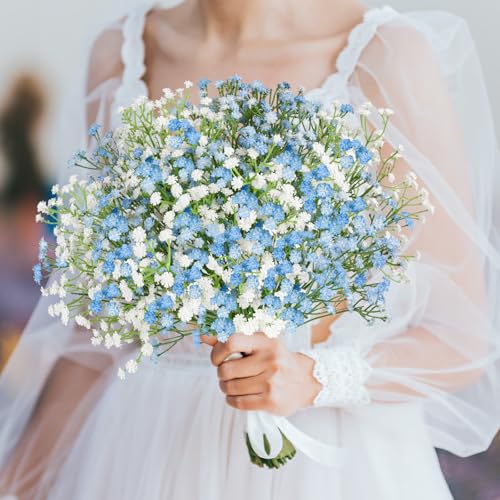 N&T NIETING Babys Breath Flowers,15Pcs Fake Gypsophila Plants Artificial Blue White Baby Breath Flowers Bulk for Wedding Bouquets Party Home Garden Decoration, Blue & White - color: Blue & White, size: 15pcs-Standard