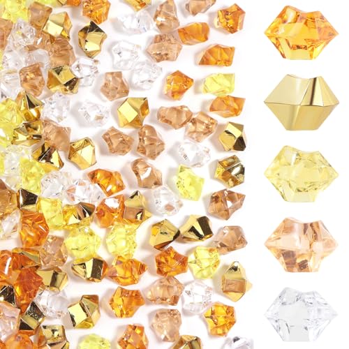 150 Pcs Fake Ice,17 * 23mm,Yellow Series Acrylic Gems Vase Filler,Plastic Diamonds for Table Decoration DIY Craft Aquarium Display Party Centerpieces. - color: Yellow Series, size: 17MMx23MM