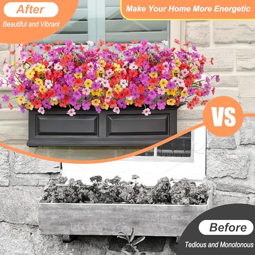 Ammyoo 16 Pcs Artificial Fake Flowers for Outdoor Spring Decoration, Faux Silk Flowers No Fade Uv Resistant Daisy Flower Plants for Outdoor Planters Garden Yard Porch Patio Balcony Pathway Decor (Mix) - color: Multicolor（red, White, Pink, Yellow, Purple）