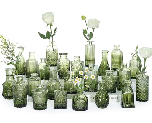 SUPMIND Bud Vase Set of 24, Green Bud Vases in Bulk, Small Flower Vases for Centerpieces, Mini Vintage Vase for Rustic Wedding, Home,Table Decoration - color: Green, size: 24Pcs