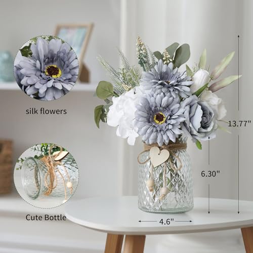 Leftover Fake Flowers in Vase with a Flower Arrangement,Silk Artificial Flowers in Vase,Dining Table Centerpiece Decor,Flower Arrangements for Home Decor,Kitchen Decor - color: Purple-white