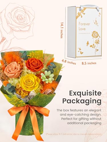 Polylove Flowers for Delivery Prime Forever Flowers Bouquet Preserved Roses Bouquet Flower Gift for Women Wife Mother Day Graduation Birthday (Yellow, Small) - color: Yellow, size: Small