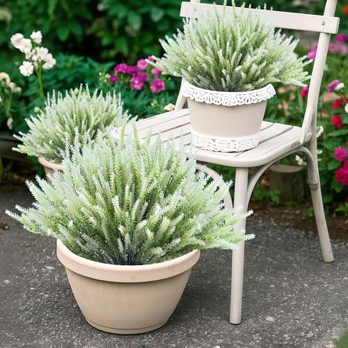 15 Bundles Artificial Lavender Outdoor Flowers Fake Plastic Flower Outside UV Resistant for Home Kitchen Garden Patio Porch Wedding Window Box Centerpieces Indoor Outdoor Decor(White) - color: White