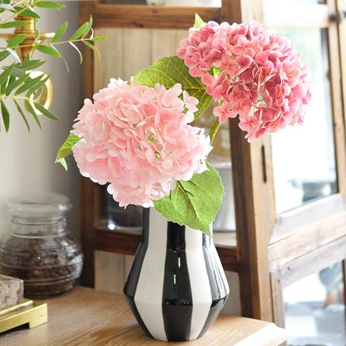 FiveSeasonStuff Real Touch Silk Hydrangea Flowers, 2 Large Long Stem Artificial Flowers for Floral Arrangements (Double Pink) - color: Double Pink (2 Stems)