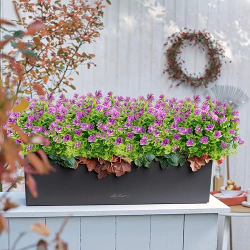 6 Bundles Artificial Flowers for Outdoors,UV Resistant Realisic Fake Plastic Plants Artificial Shrubs Fall Flowers Decor of Vase and Outside Window Box, Ferns Plants for Planter-Rosy - color: Rosy, size: 6PCS