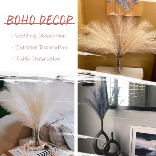 U-LIAN 12PCS Faux Pampas Grass 24 Inch, Small Artificial Pampas Grass Decor for Vase, Fake Fluffy Floral, Artificial Dried Flowers, Dry Plant Home Wedding Boho Decor(White) - color: White, size: 24"-12 PCS