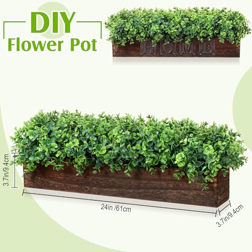 Lyrow 2 Pack Artificial Eucalyptus Plant in Rustic Rectangular Wooden Planter Box Greenery Faux Potted Herb Plant for Indoor Wedding Table Centerpiece(Emerald,24 x 3.7 x 3.7 Inches,Stylish Style) - color: Brown, size: 24 Inch, style: Emerald Green Round L