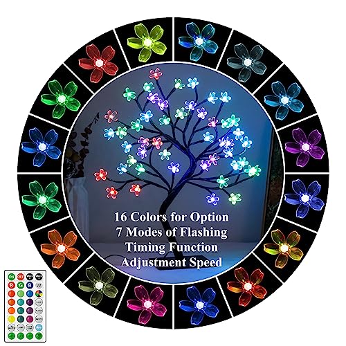 BDUSXYZ Set of 2 Lighted Cherry Blossom Tree - 48 LED 16 Color-Changing 4 Modes Plug in Artificial Bonsai Tree as Night Lights for Halloween Thanksgiving Christmas Wedding Party - size: 48L-2Pcs