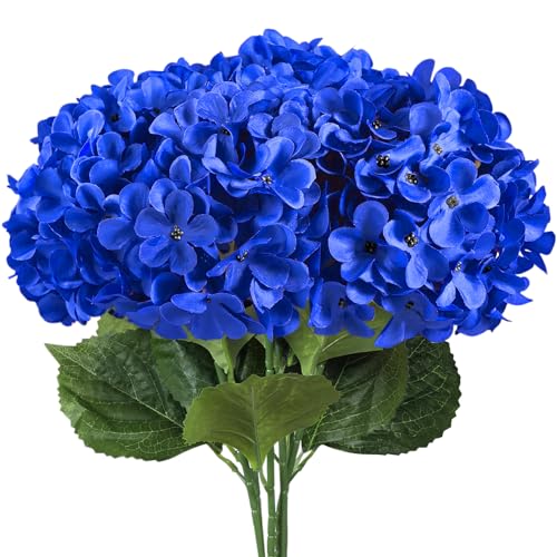 6 PCS Artificial Hydrangea Flowers, Faux Silk Hydrangea with Long Stems, Home Wedding Decor, Table Centerpieces, Party Decorations (Royal Blue) - color: Royal Blue
